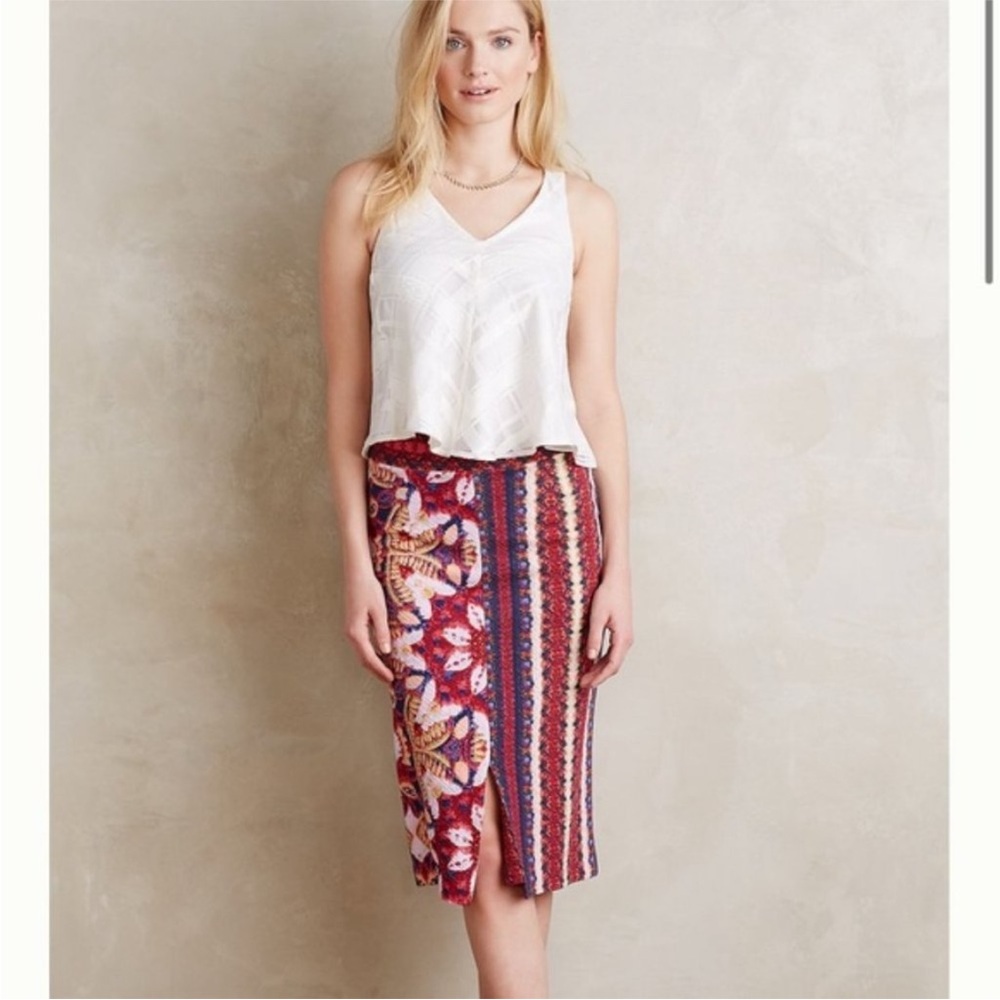 Anthropologie Multicolor Midi Skirt - Red, Blue, Purple